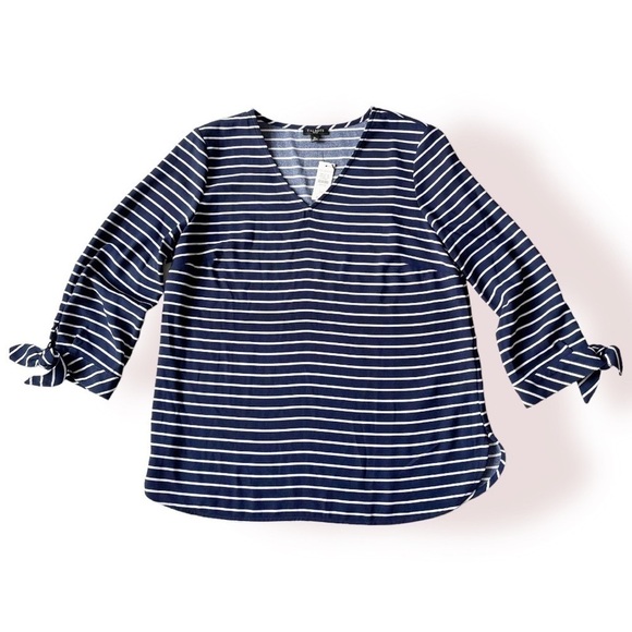 Talbots Nautical Stripe Shirt Blouse Navy Blue White SP - Picture 4 of 12